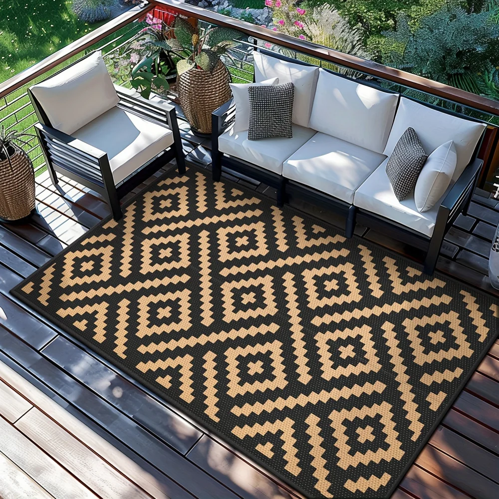 VIKAMA Bohemian Outdoor Rug, Non-slip & Easy to Clean, RV Camping Mat, Patio Balcony Picnic Carpet for Home Decoration