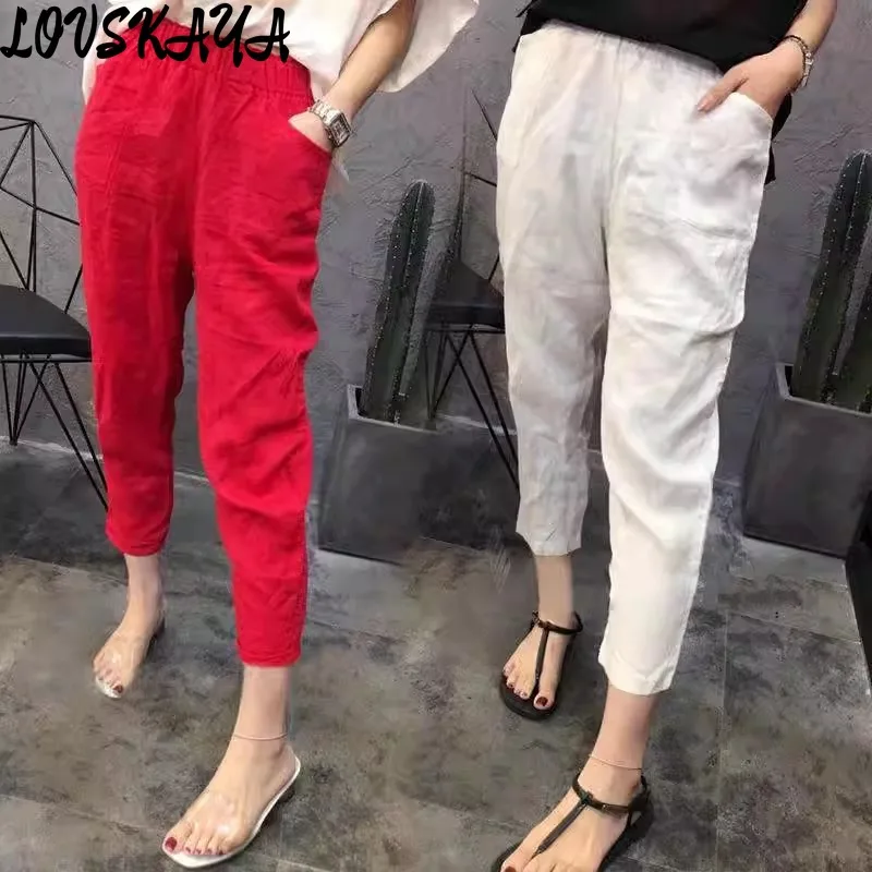 

Casual Harun pants cotton linen radish white pants women's thin linen pants small stature