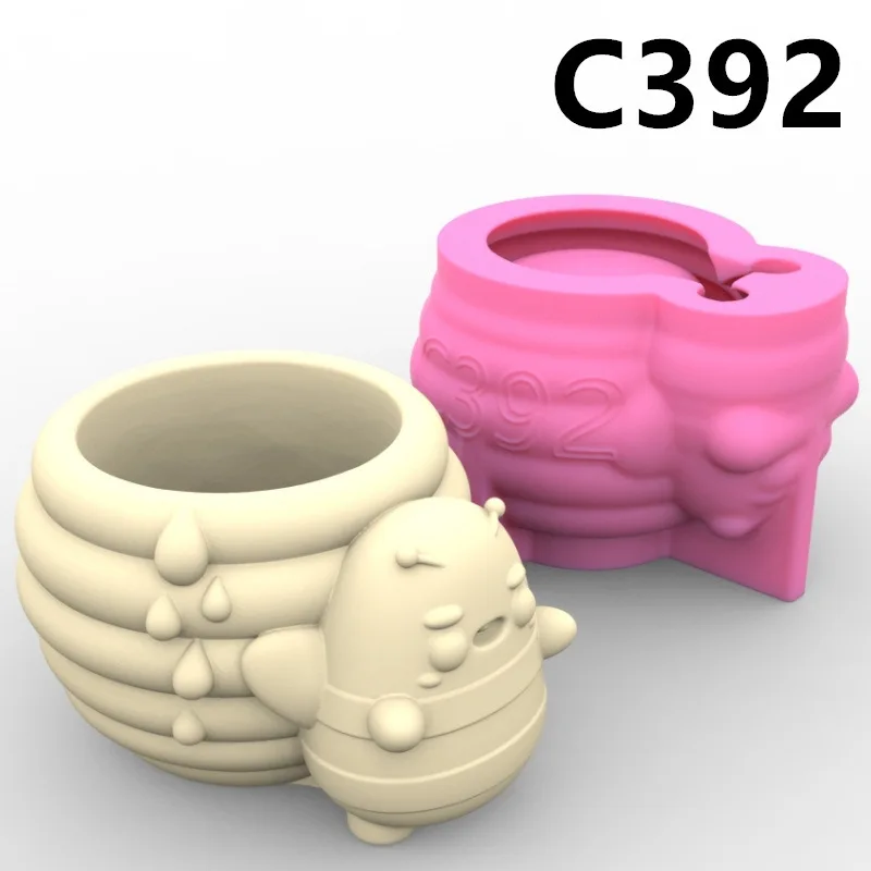 

C392 Bee Honeycomb Flower Pot Ashtray Pen Holder Silicone Mold Making Home Decoration with Epoxy Plaster Cement Handicraft