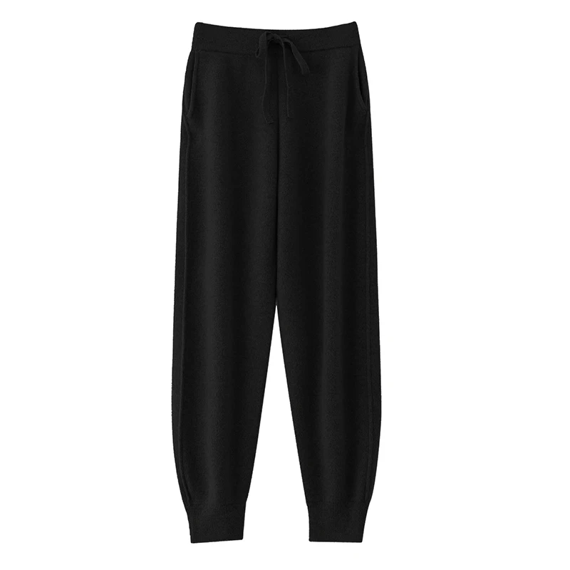 100% merino wool women's knitted trousers, popular, fashionable, warm, small-leg pants, 2024 autumn and winter new style