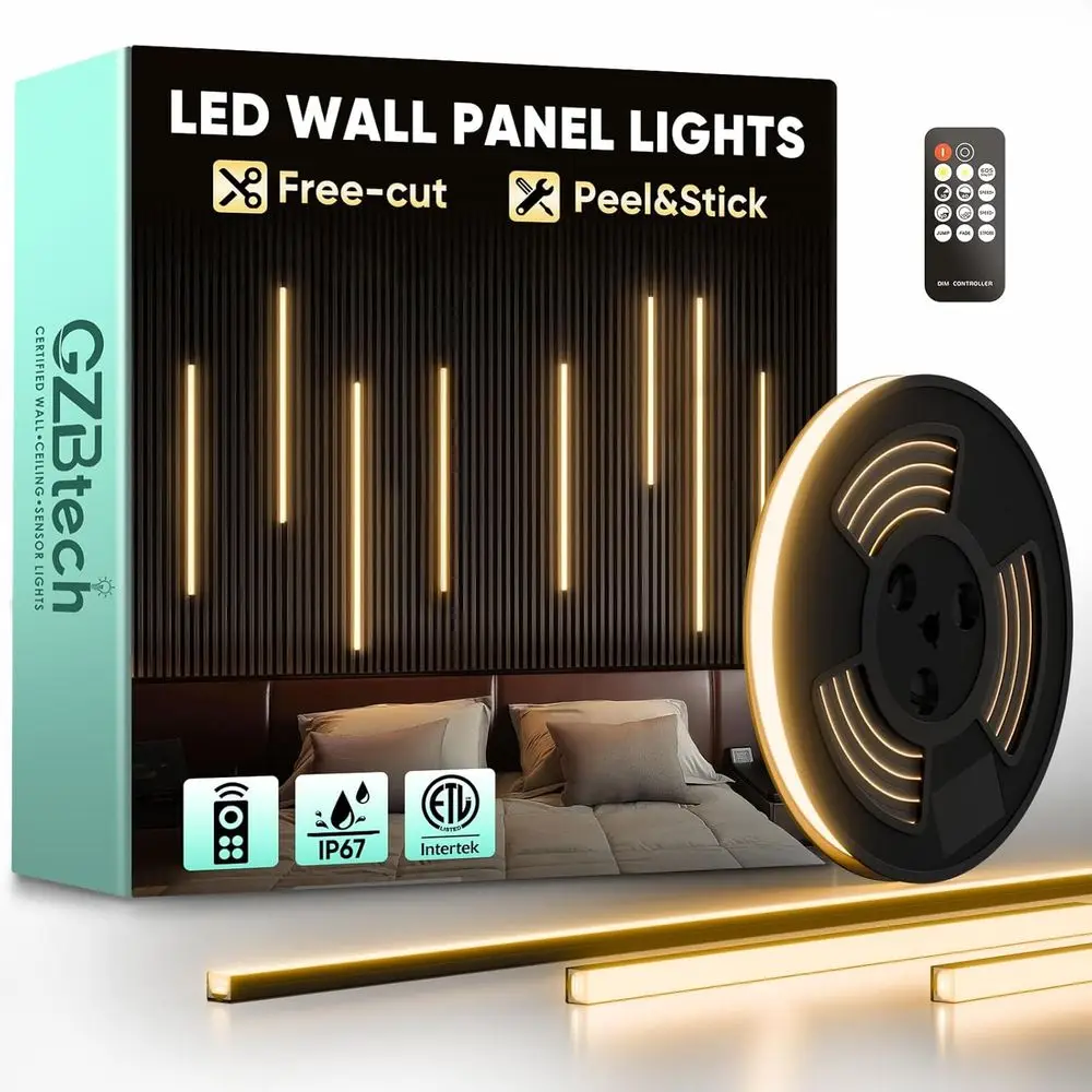 

Гибкая светодиодная лента или панели из деревянных реек 9.84T, 3000K, теплый белый свет, с возможностью резки, неоновая подсветка с пультом дистанционного управления