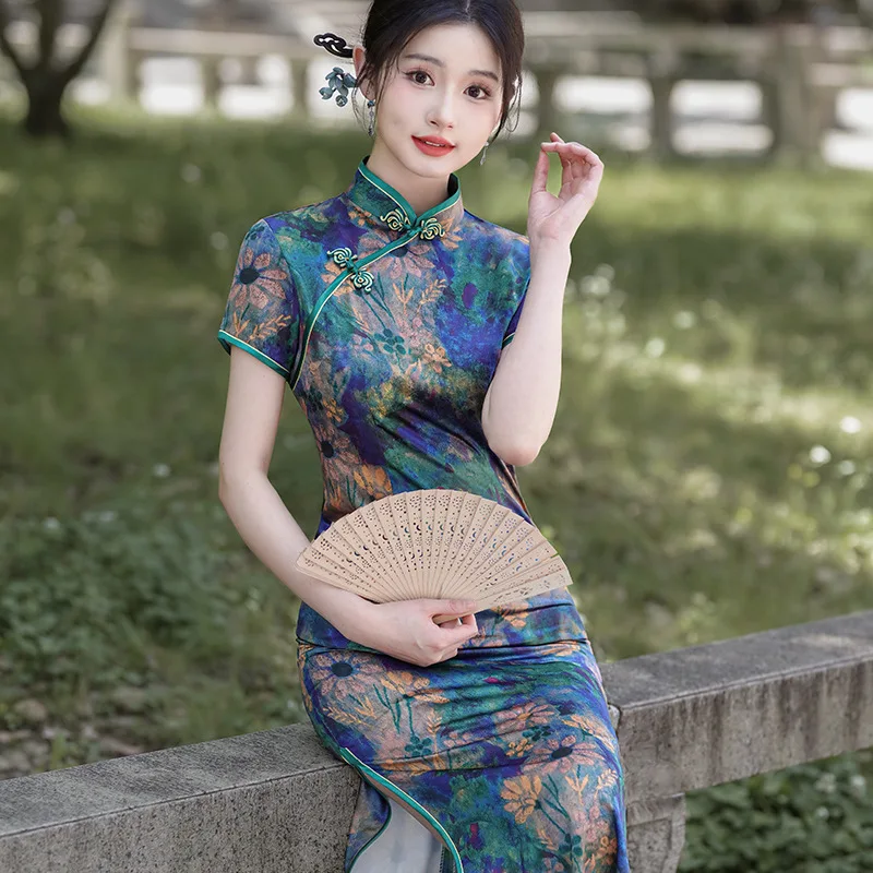 New Chinese Style Spring/Summer Cheongsam Long Dress Temperament Cheap Costumes