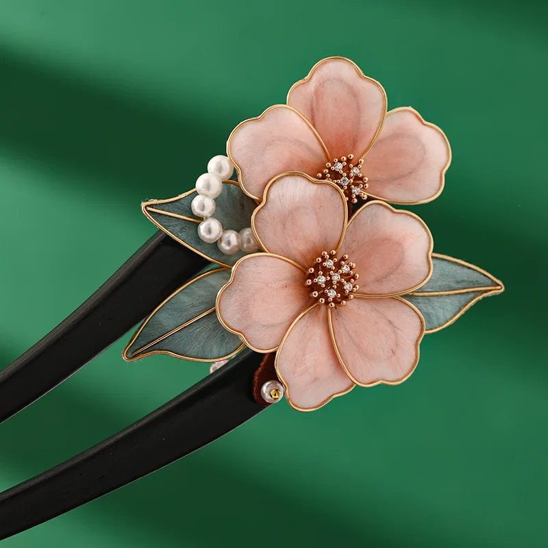 

Handcrafted Silk Velvet Flower Sandalwood Hairpin, Original Pinched Silk Velvet Flower Pink Hairpin, Classical Daily Coiled Hair