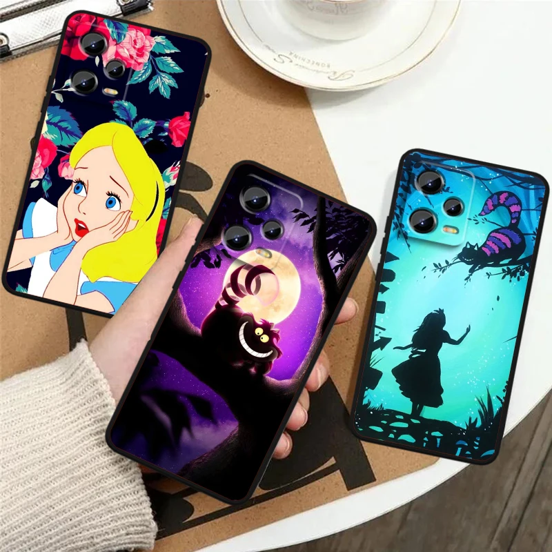 Disney Alice Cute Cartoon For Xiaomi Redmi Note 13 12R 12 12S Turbo 11 11T 11S 10 10S Pro Plus 5G Black TPU Phone Case