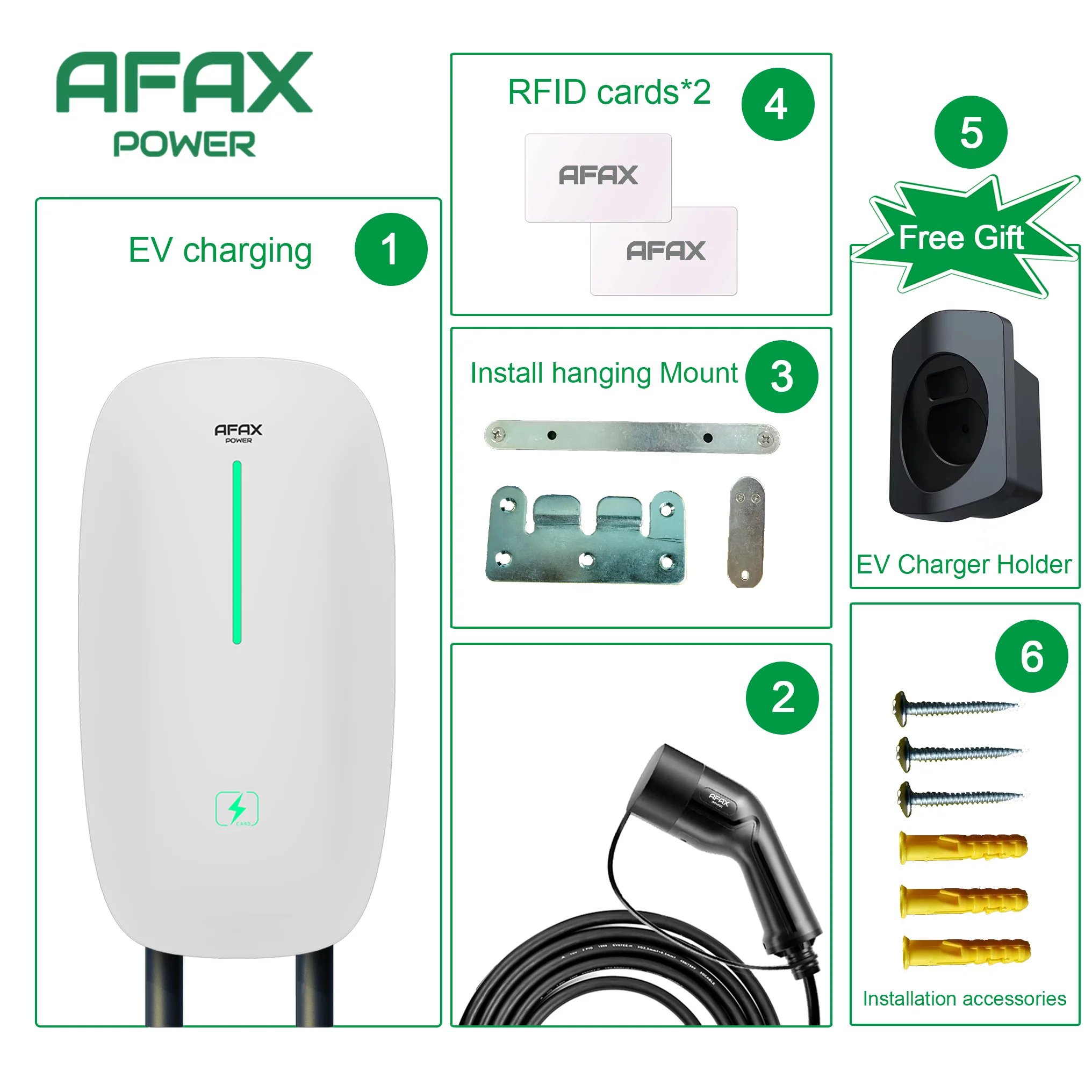 AFAX POWER Wallbox 7kW/11kW/22kW AC Charger for Electric Car Type2 EN IEC62196 220V 380V EV Charging Stations 16A 32A with APP