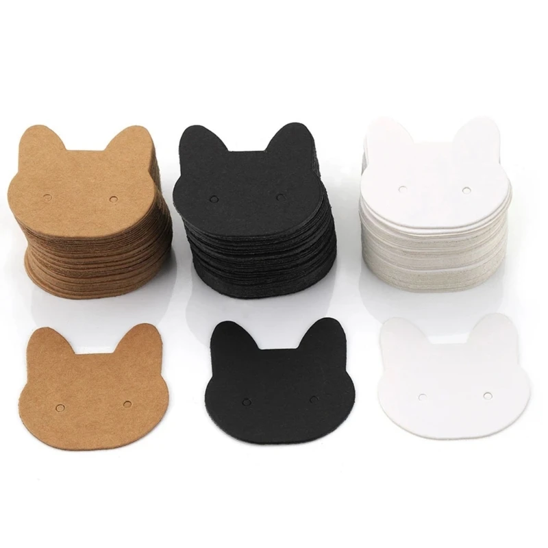 50xCat Ear Stud Display Cards Kraft Paper Earring Card Earrings Packaging Card Paper DIY Blank Jewelry Card Tags Holder