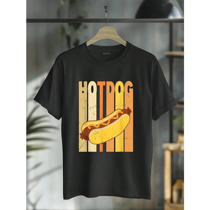 

Hotdog T-Shirt Men's Women's Vintage Retro Foodie Print Tee Summer BBQ Party Graphic Top Funny Fast Food Lover Gift