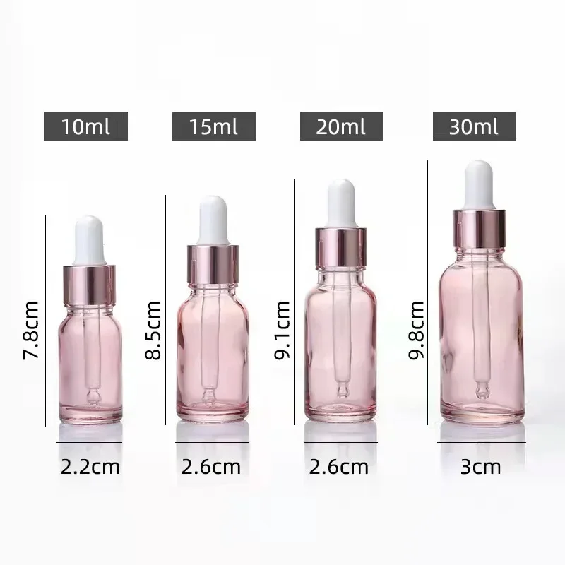 50 stücke 5/10/15/20/30 ml/50 ml/100 ml Rosa Leere Glas Tropfflasche ätherisches Öl Aromatherapie Flüssigkeit Reagenz Nachfüllbare Behälter