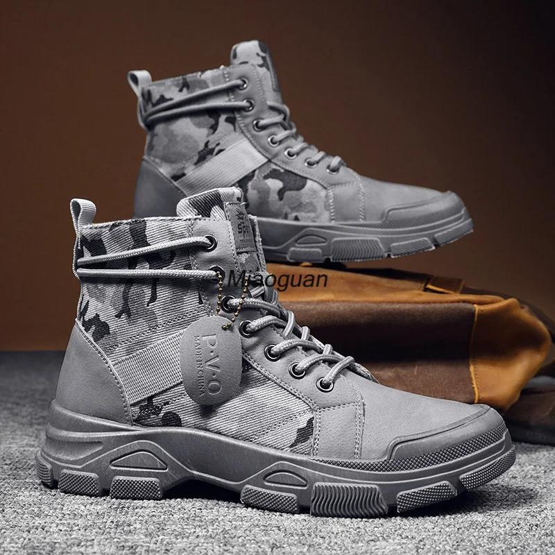 2025 Camouflage Boots for Men Autumn Platform Desert Military Boots Winter Outdoor High-top Shoes Men Short Ankle Botas Casual