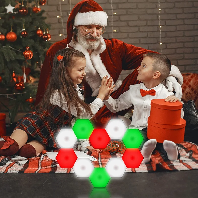 ABFU-Hexagon LED Light Remote DIY Geometry Hex Light Touch Sensitive RGB Colorful Wall-Mounted Panels For Bedroom Living Room