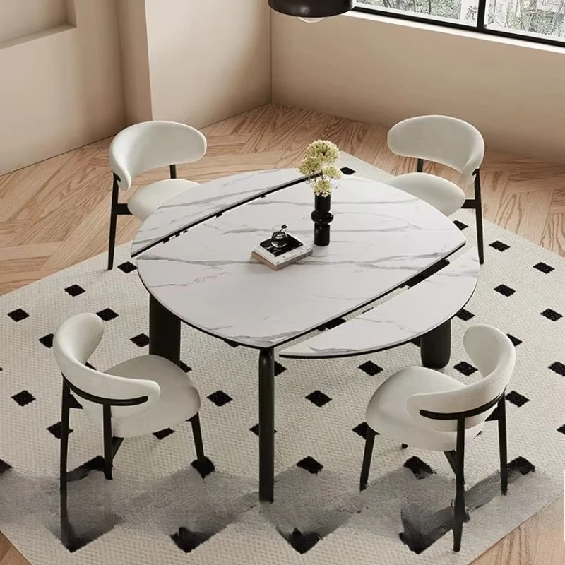 yjq Chinese Style Folding Solid Wood Dining Table and Chair Cream Retro Black Retractable Variable round Table