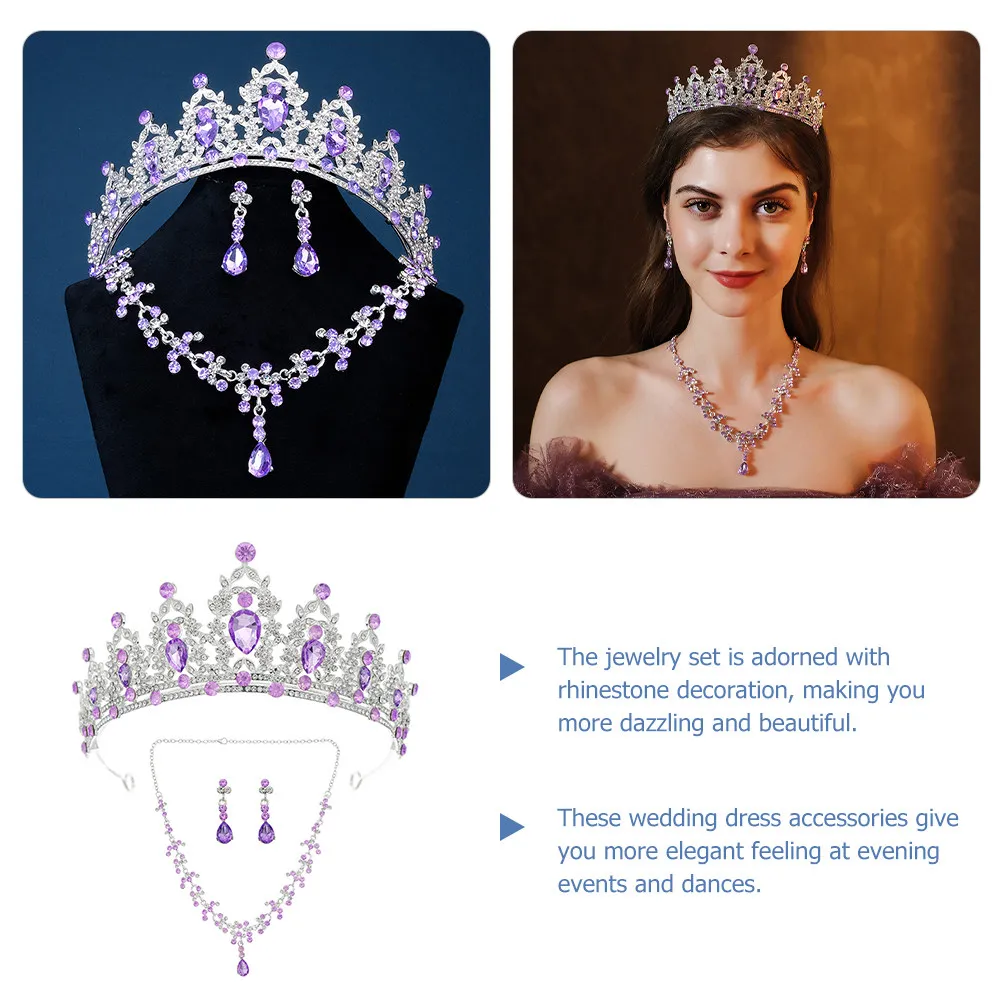 

Women Jewelry Set Necklace and Earrings Rhinestone Bride Wedding Crown Pendant Dangle Drop Gift for Trendy Accessory