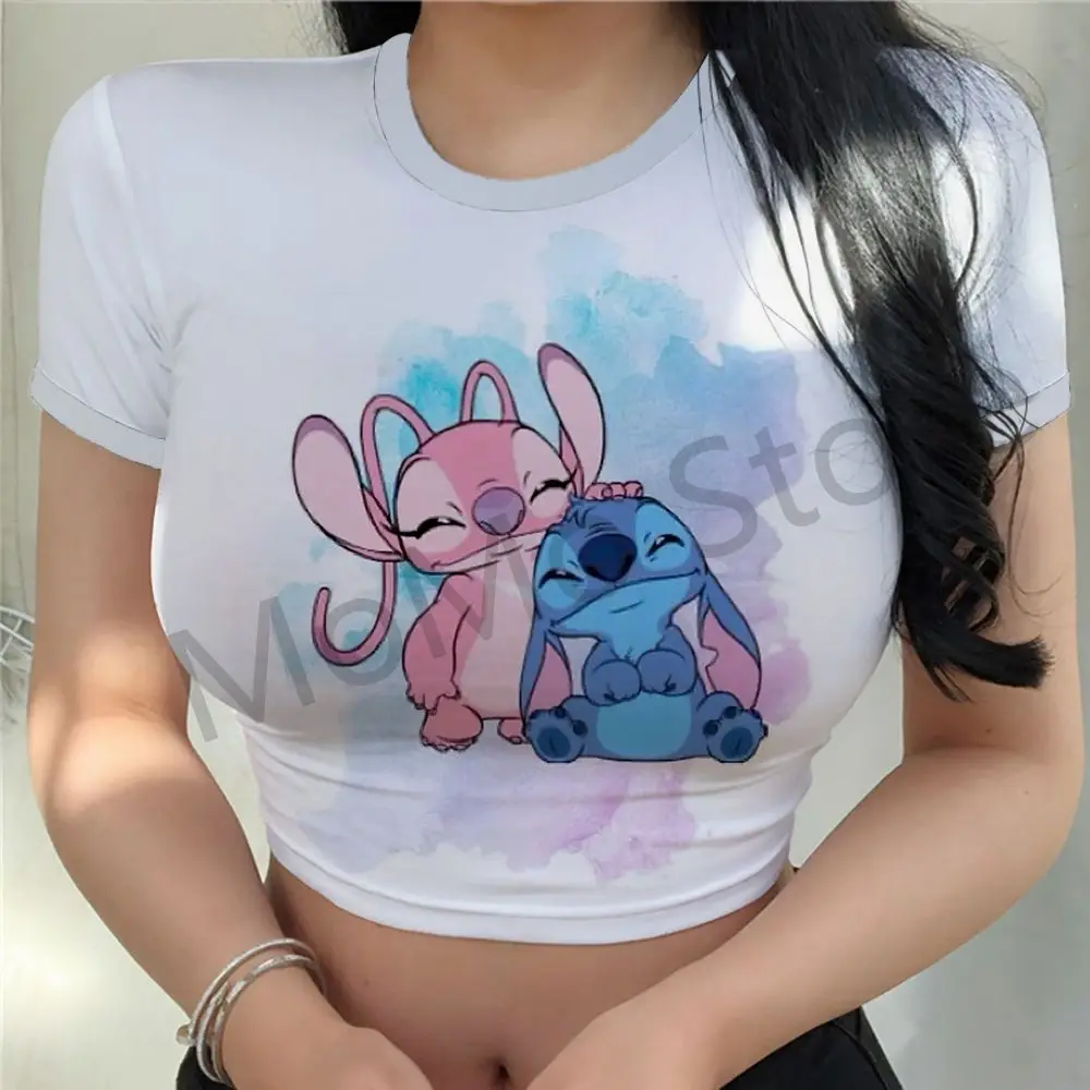 XS-3XL Disney Stitch Kawaii Women's Crop Top T-Shirt O Neck 2024 Lovely Sale Cheap Clothes Anime Fashion T-shirts Y2k 3D Summer