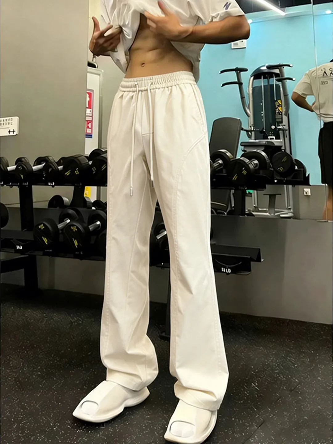 

Быстросохнущие спортивные брюки для мужчин: тонкие, из ледяного шелка, для весны и лета, слегка расклешенные, Cleanfit, прямые, облегающие