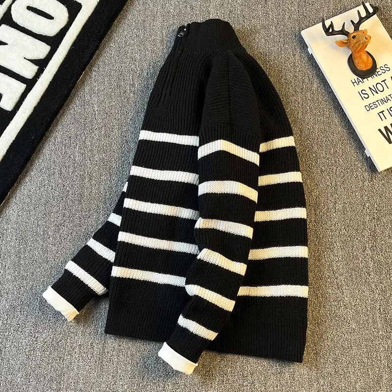 

2025 Vintage Japanese Sle Zipper Knit Sweater ex Soft Cozy Oversized Urban Faion Long Sve Crew Ne Pullover