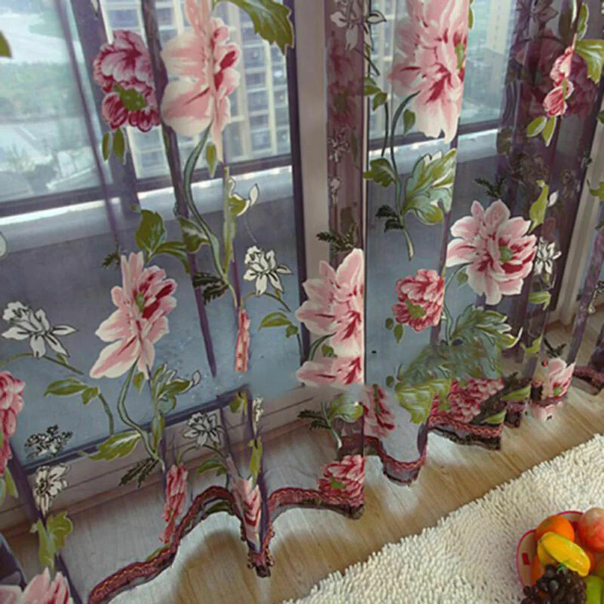 Restaurant Curtain Panel Wall Valances Window 1*2.5m Coffee shop Decoration Door Drape Floral Home Scarf Sheer