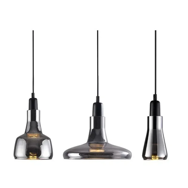Modern Smoke Gray Glass Pendant Lights for Restaurant Special Disc Design Pendant Lamp Lustres  Pendant Lights