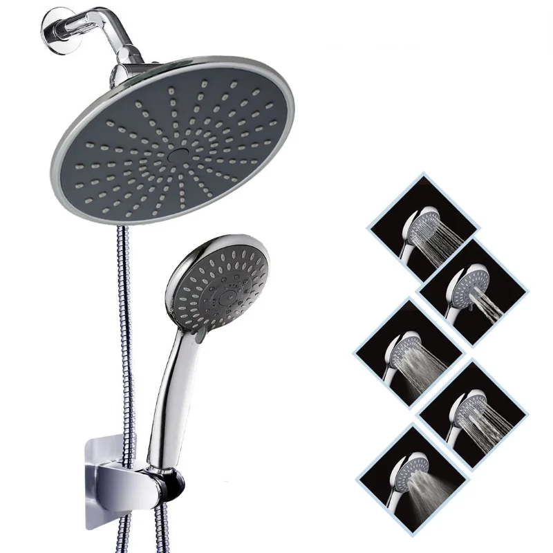 Pressurized Five-function Top Spray Shower Three-way Socket Vacuum Nail-free Sticking Wall Seat Double Nozzle Set