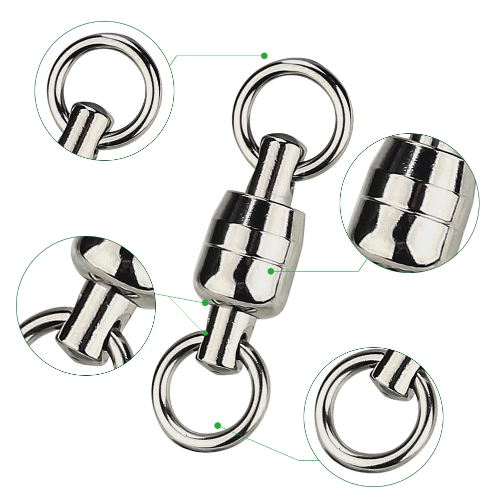 DNDYUJU Fishing Swivel Heavy Duty Ball Bearing Swivel Connector Stainless Steel Solid Ring Hook Connector Fishing Accessories