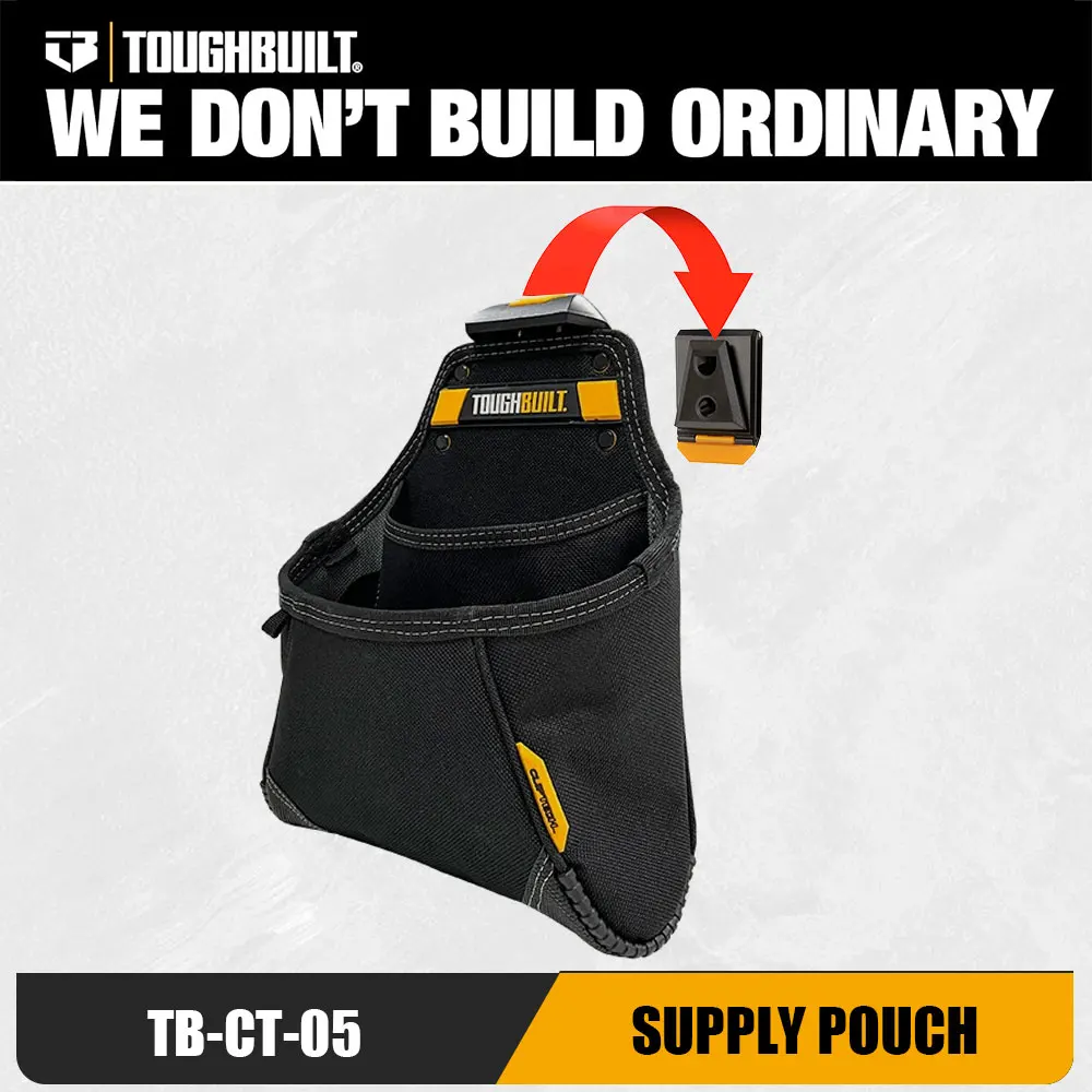 TOUGHBUILT TB-CT-05 ClipTech Supply Pouch Kickstand No-Snag Hidden Seam Heavy Duty for Fasteners Construction Worker