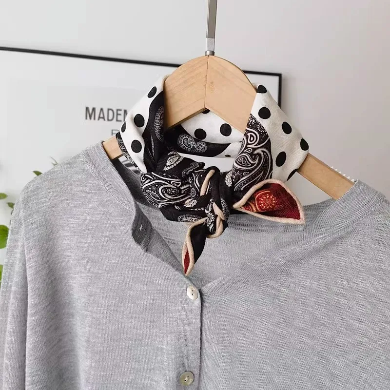 

2026 Luxury designer accessory 70% wool 30% silk paisley scarf for women Spain style ethnic vintage polka dot patchwork scarf
