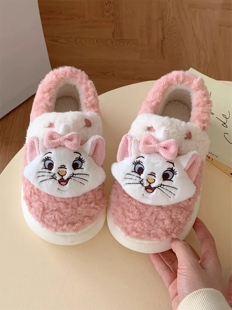 

Disney Mary Cat girl soft cute cute cotton slippers women winter home warm non-slip bag with plush shoes