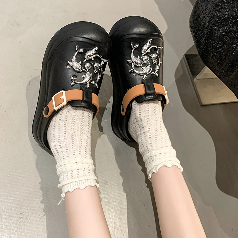 المرأة صيف جديد سميكة القاع عدم الانزلاق المألوف نعال شاطئ عادية عالية الكعب الحيوان نمط ثقب النعال ارتداء خارج #6