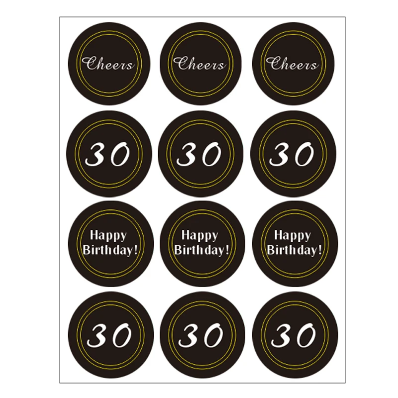 

60pcs 3cm black 30 40 50 60 happy birthday seal stickers Adult birthday party decoration cheers birthday labels party supplies