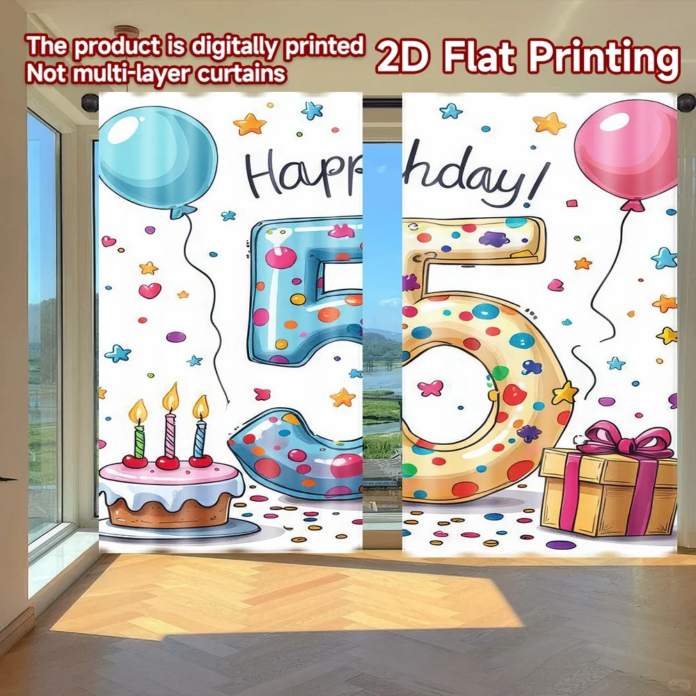 

2D flat printing 2pcs Window Curtains Birthday Festive Celebration Digital Printed Polyester Drapes Birthday Party Use for