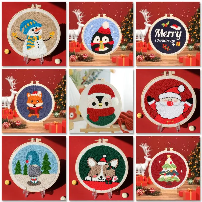 

Christmas Tree punch needle embroidery Santa Claus Package Embroidery Punch Needle Kit Handmade Sewing Diy Embroidery Poke