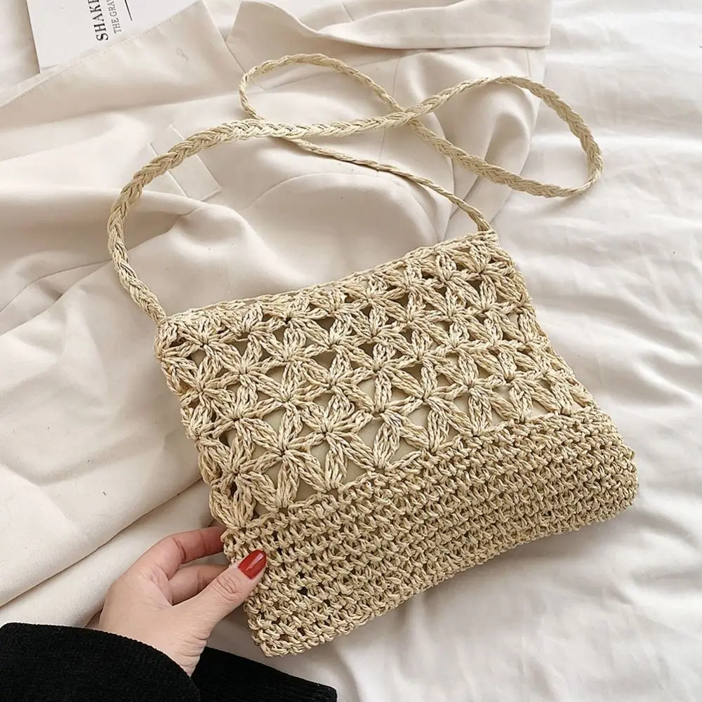 Bolso de paja tejido cuadrado para mujer, bandolera de hombro hecha a mano, estilo bohemio, Retro