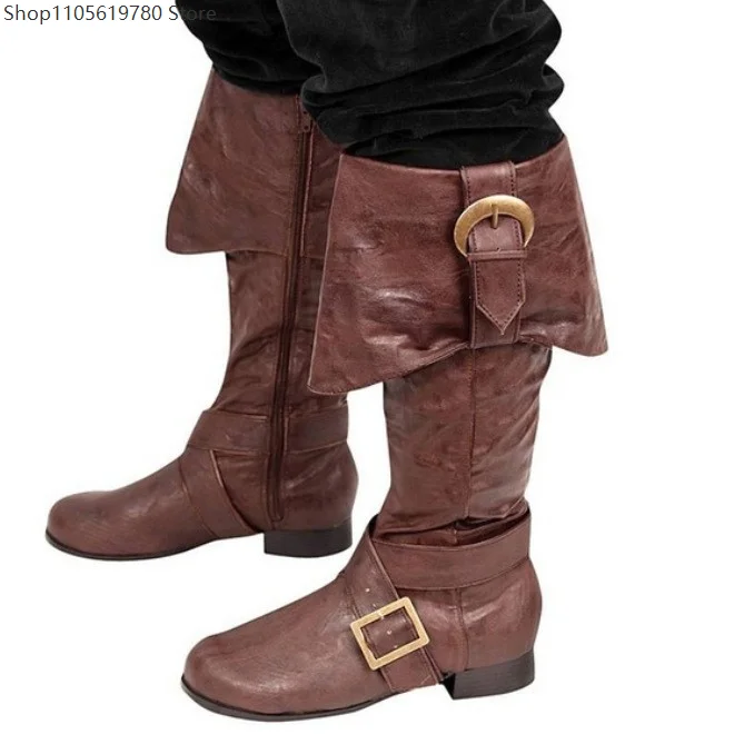 Autumn Winter Buckle Biker Boots Women Plus Size Low Heel Tall Footwear European Cross Border Suitable For Cosplay Theme Outfit 5