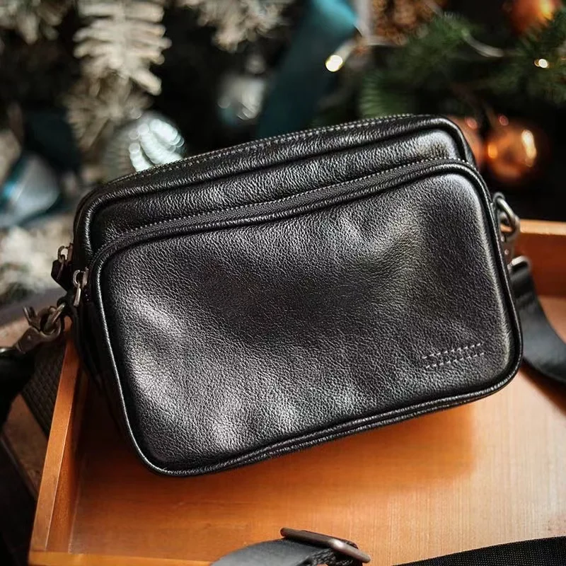 High Quality Real Genuine Leather Men Shoulder Bag Natural Cowhide Messenger Bag Crossbody Bag for 7.9-Inch Lpad Phone Bag