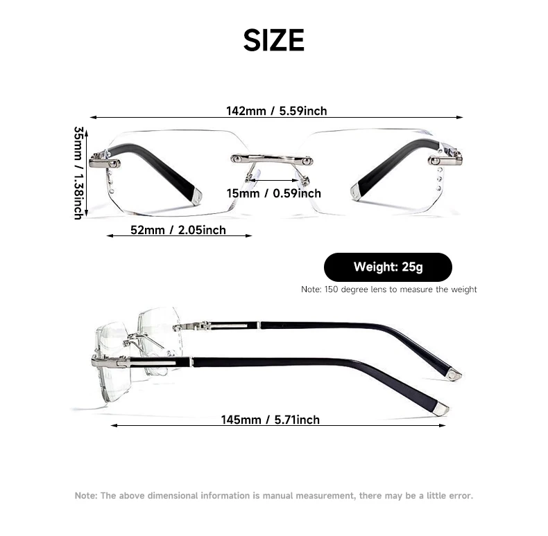 Randlose Anti-Blaulicht-Lesebrille für Männer und Frauen, Strassbesetzte Blaulichtfilter-Brille, Optische Gläser, Lesebrille – Detail 6