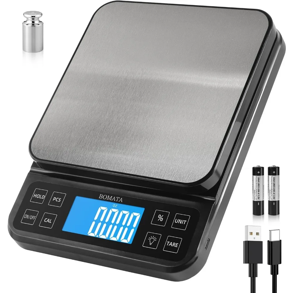

High Precision Kitchen Scale with 0.1g Accuracy, 5kg Capacity, USB Rechargeable, Backlit LCD Display, Stainless Steel Pan