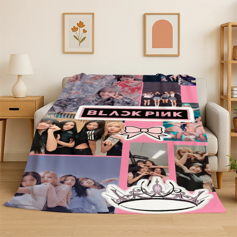 Manta de Franela con Diseño de Estrella de Kpop en Negro y Rosa, Suave y Cálida, para Dormitorio, Sala de Estar, Cama, Viajes, Campamento, Picnic, Niños