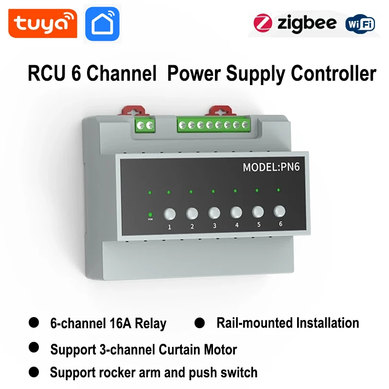 Smart Life WIFI 6 Way  Relay Switching Module 16A  Zigbee Power Remote Control Device 110V-240V Smart Switch Module