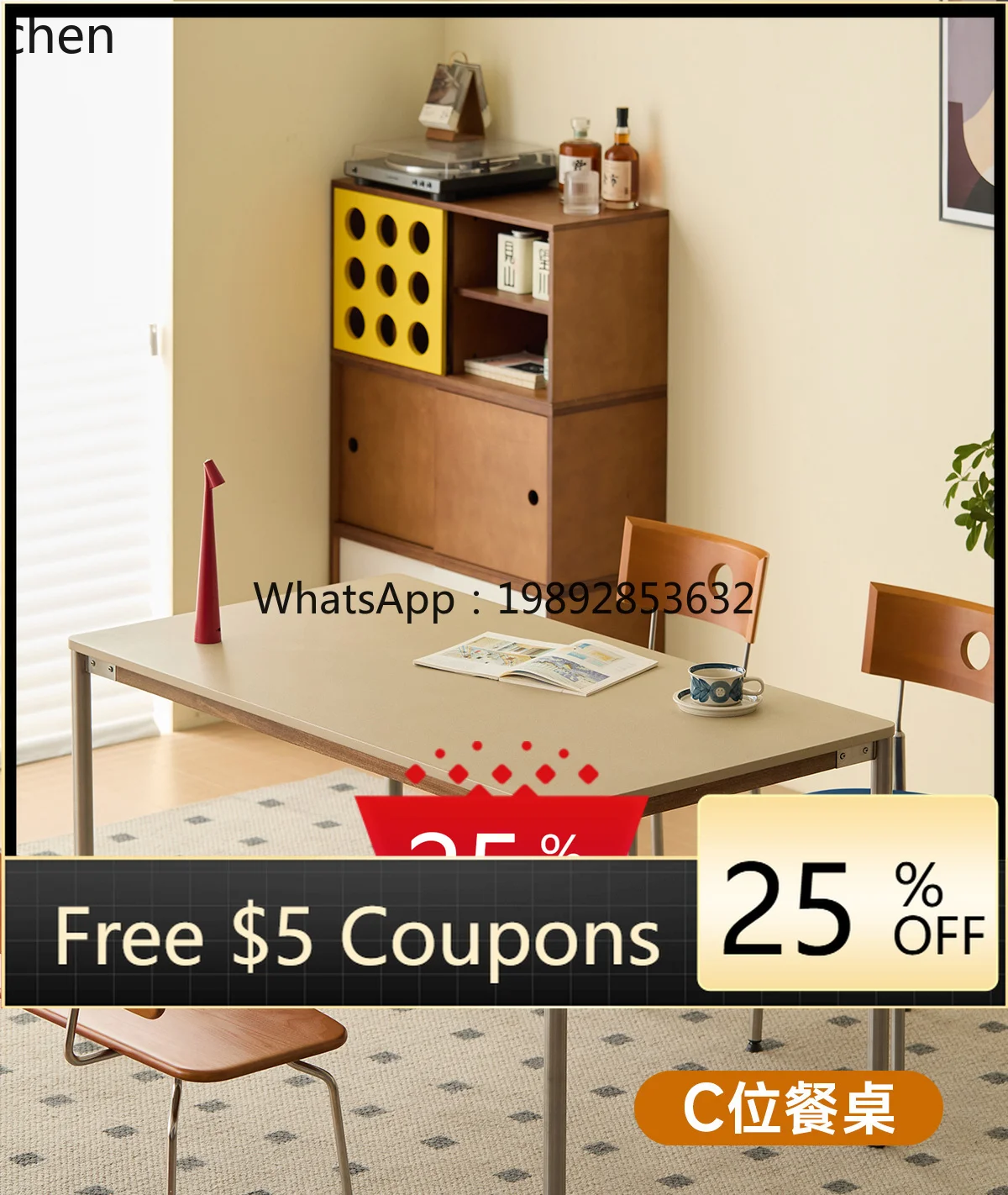 

Household Dining Table Matte Stainless Steel Solid Wood Rectangular Dining Table and Chair Set