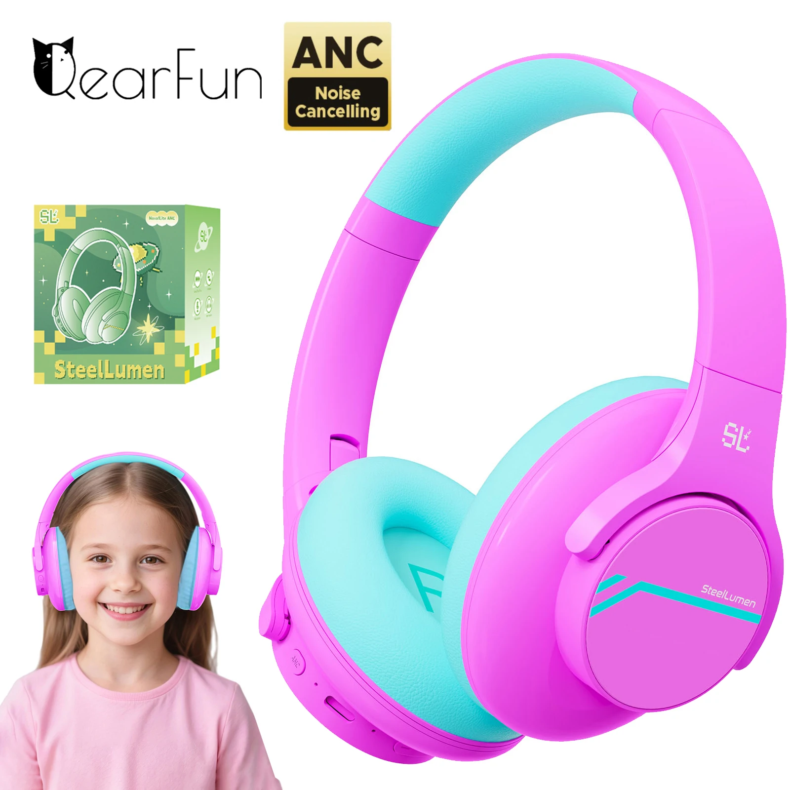 

ANC Wireless Bluetooth Headphone Kids Noise Cancelling Headphones Over Ear Foldable Hearing Protection Headset For Travel School