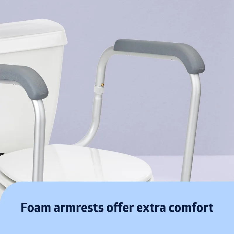 Toilet Safety Rail For Seniors w/Easy Installation, Height Adjustable Frame, Bathroom Assist Rail with Armrests