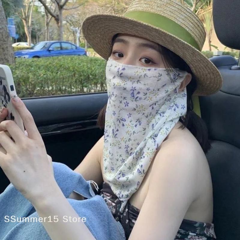 【R】Flowers Summer Sunscreen Mask Full Face Ultraviolet Female Thin Section Cover Face Veil Mask Neck Neck Protector