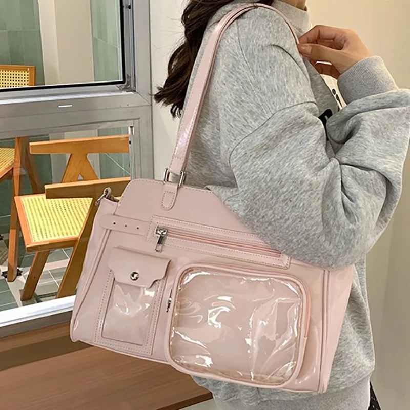 Women Ita Bag PU Transparent Window Backpack Multi‑Purpose Shoulder Crossbody Bag Large Capacity Anime Display Handbag