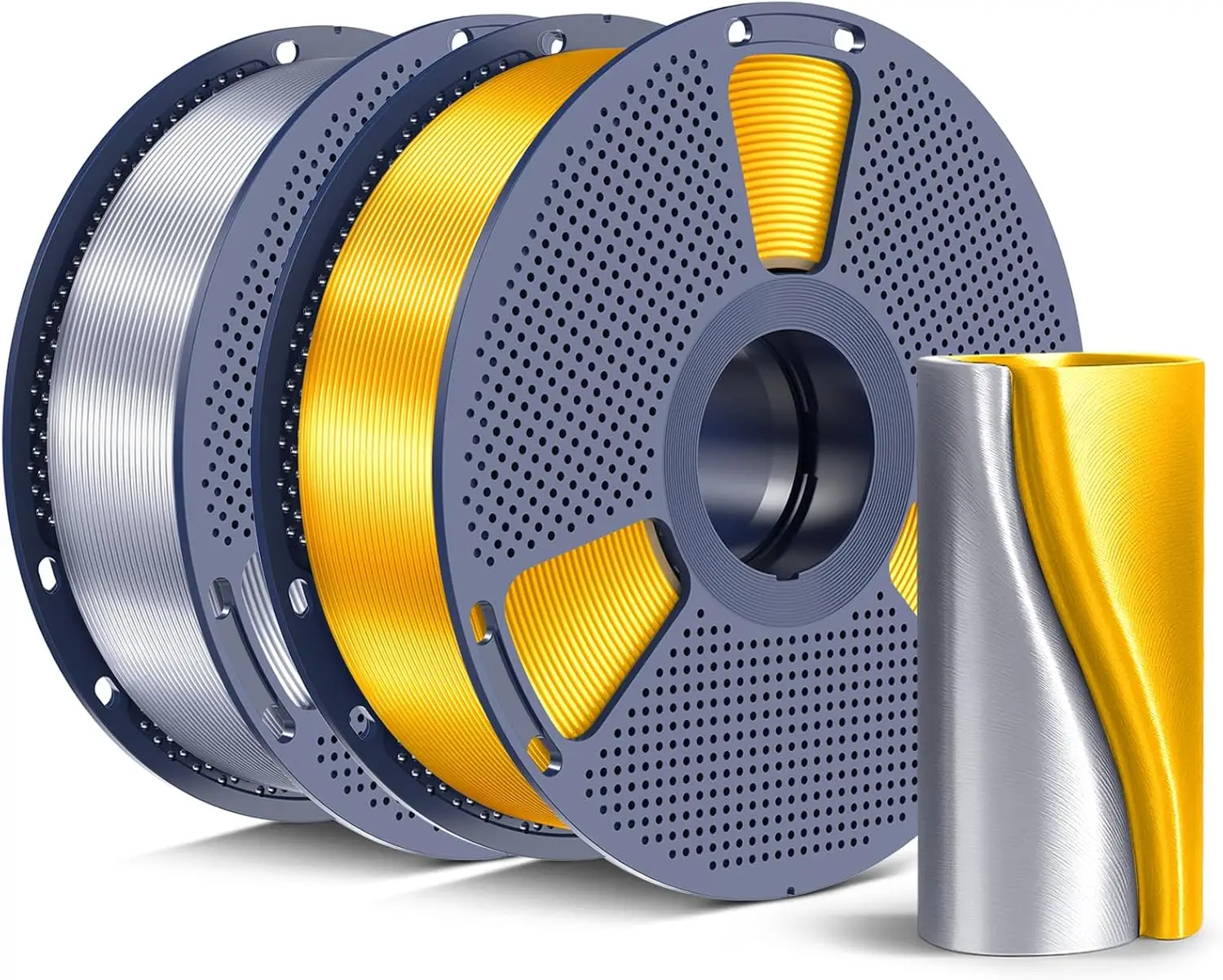 

Silk PLA+ Filament 1.75mm, Chrome Gloss Finish, Smooth Texture, Stable Printing Formula, 2kg Gold+Silver