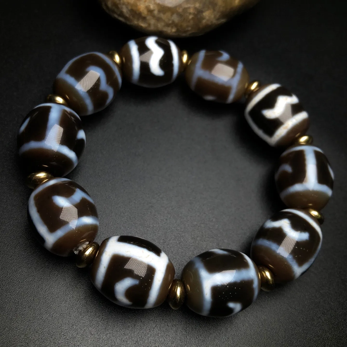 Rare Tibetan Buddhism Agate Roc bird Totem Dzi Beads Amulet Bracelet G234