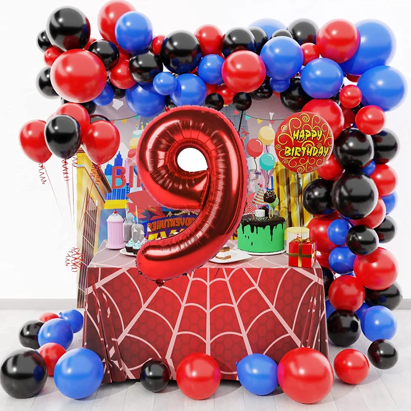 Birthday Decoration Boy Balloon Garland Arch Kit For Spider Birthday Party Decorations Kids Baby Shower Black Red Blue Balloon