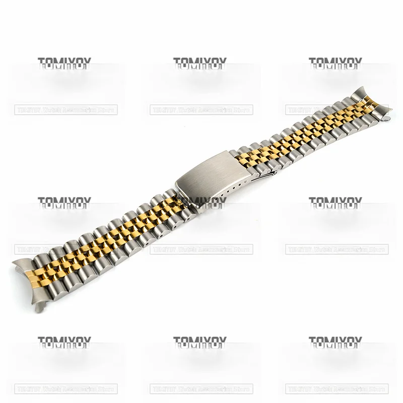 Silver 2 tone Gold 18mm 19mm 20mm Stainless Steel Vintage Jubilee Curved End Watch Band Strap Fit for RLX 16200 16710 5500 5501