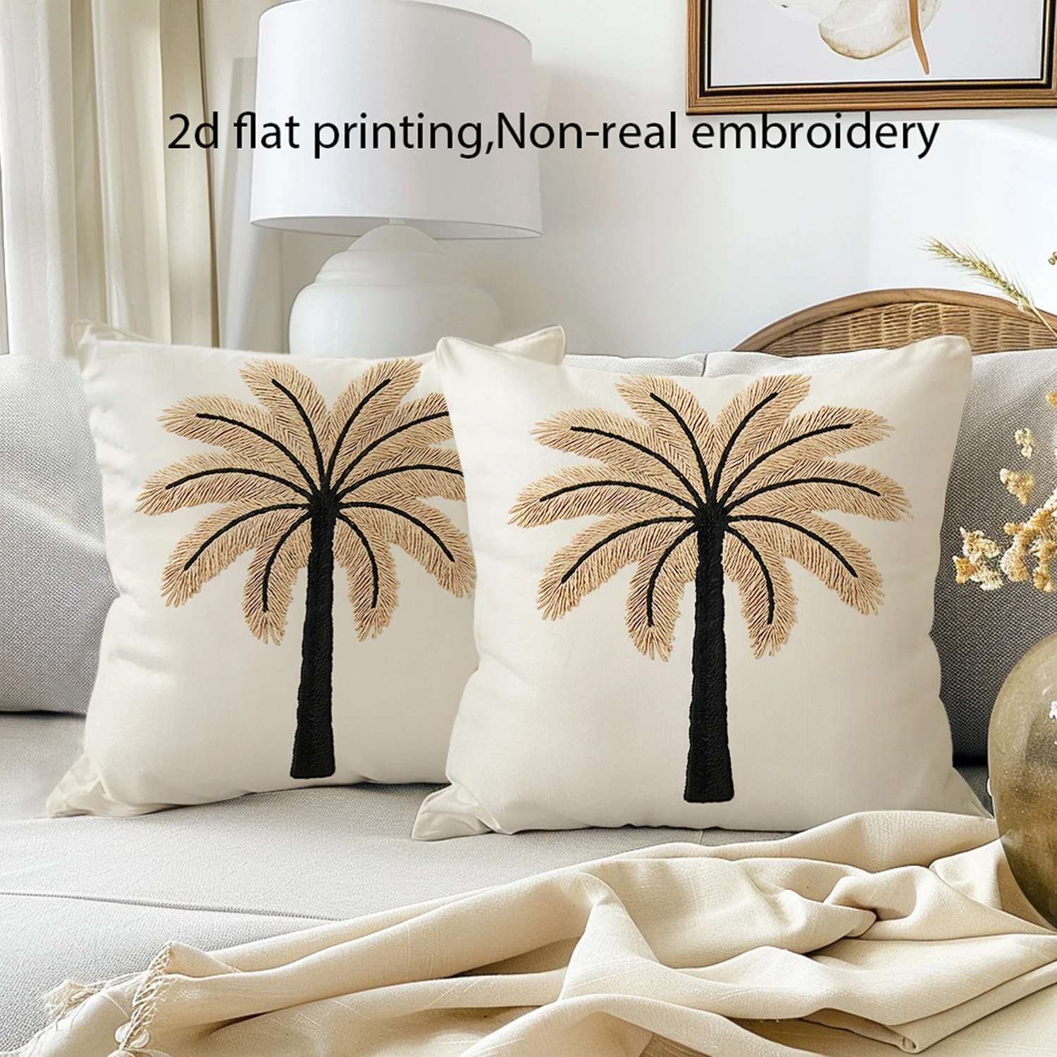 2pcs Boho Palm Tree Print Throw Pillow Covers Tropical Square Cushion Cases for Home Decor