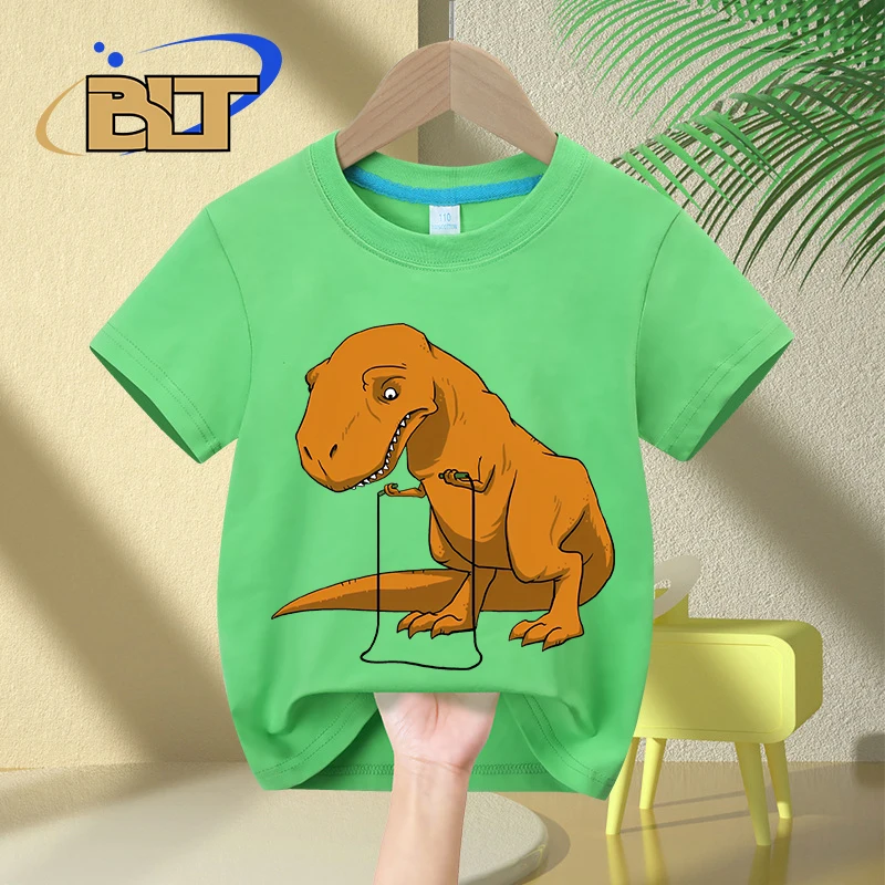 Failed again dinosaur jump rope printed Kids T-Shirts children's pure cotton short-sleeved casual tops boys and girls gifts