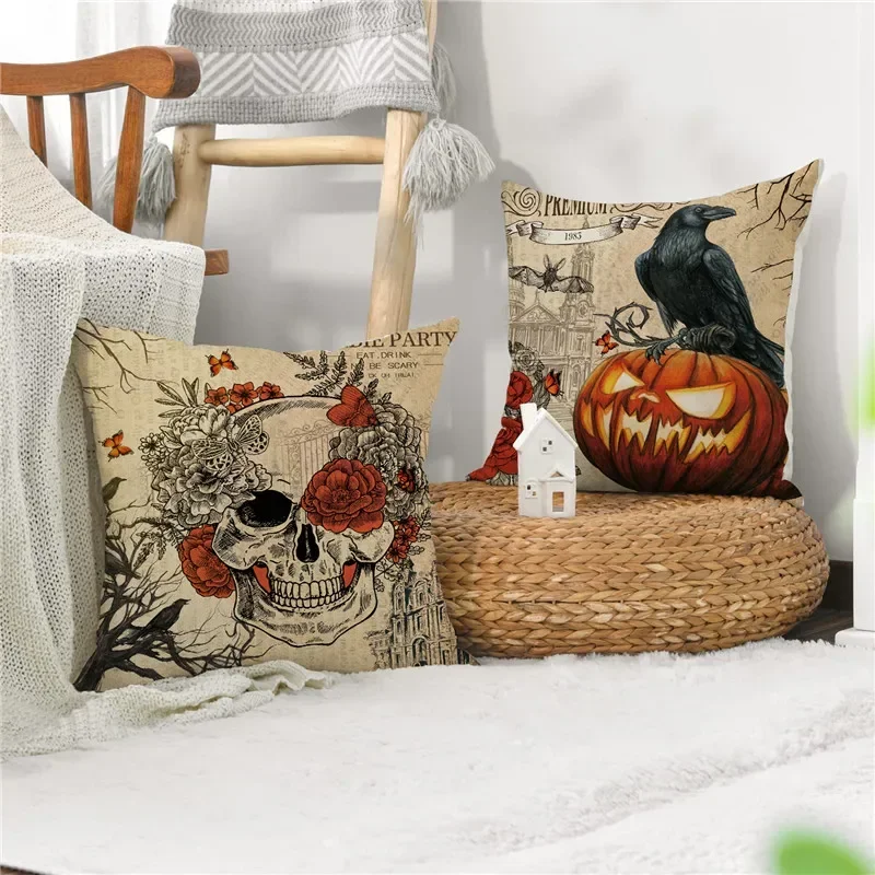 Living Room Halloween Sofa Pillowcase Holiday Atmosphere Horrible Skull Head Pillow Covers Pumpkin Cushion Cover Home Decor