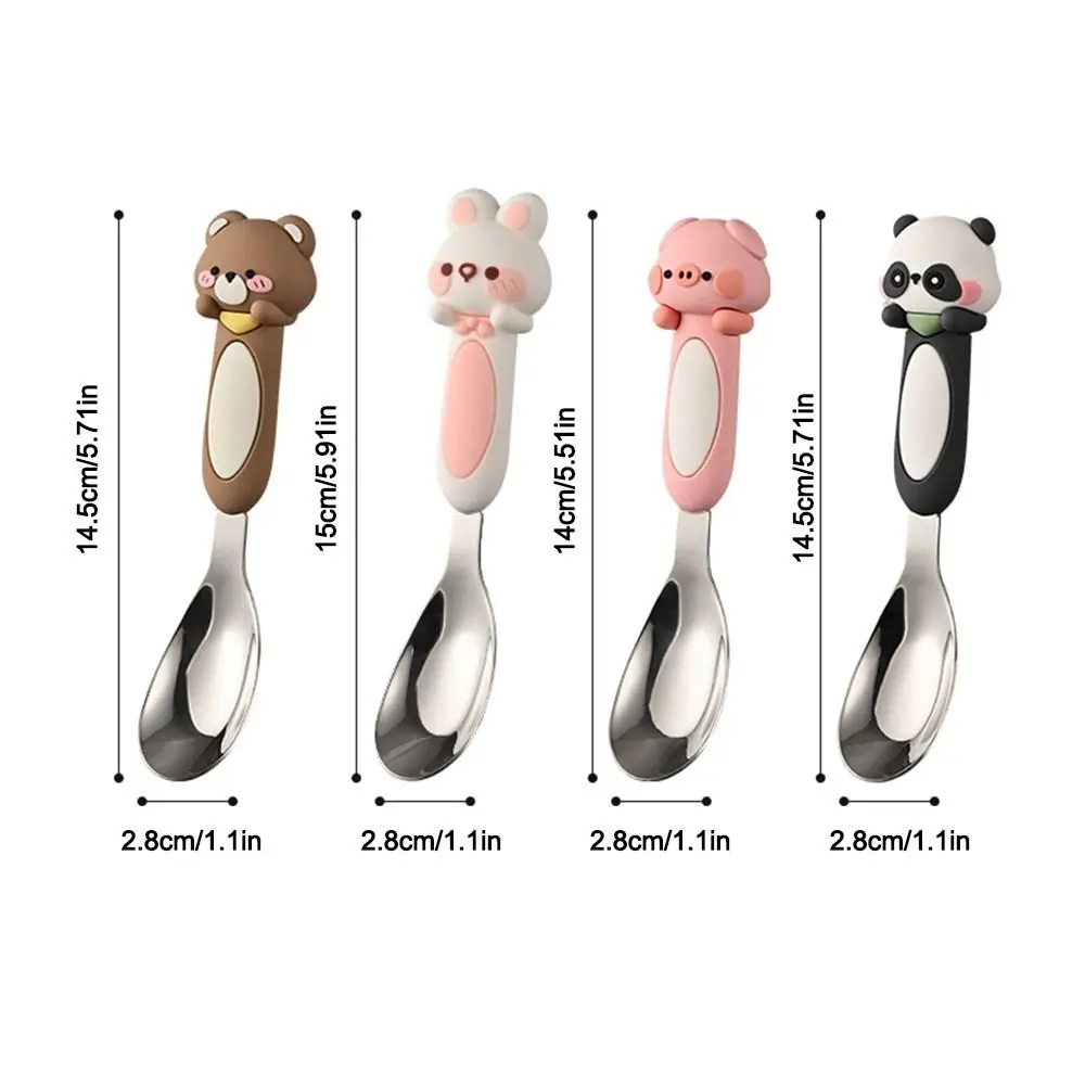 316 Stainless Baby Special Feeding Spoon Silicone Anti Slip Handle Children\'s Tableware Spoon Tableware Gadgets Yuanbao Spoon